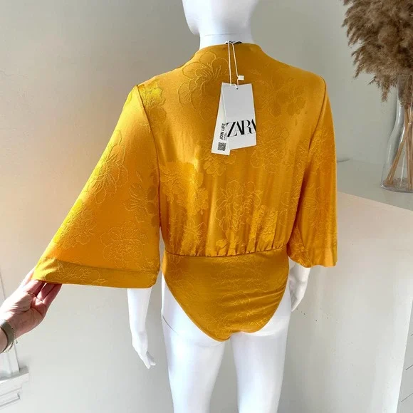 ZARA JACQUARD BODYSUIT GOLDEN YELLOW - Picture 5 of 11